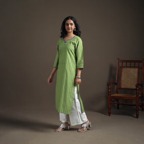 Hand Embroidered Jacquard Cotton Straight Long Kurta for Women 15