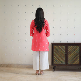 Buy Dark Peach Cotton Short Jacquard Kurta for Women