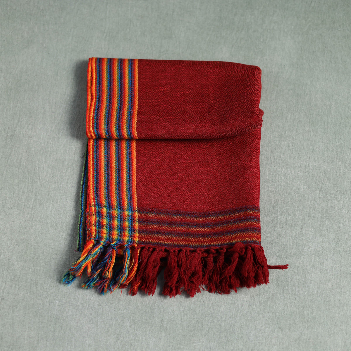 Red - Kumaun Handwoven Pure Merino Wool Stole 124