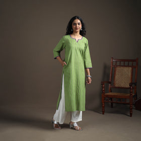 Hand Embroidered Jacquard Cotton Straight Long Kurta for Women 15