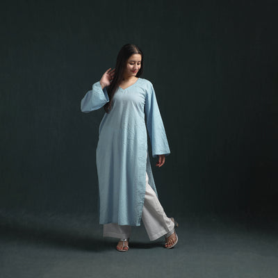 Plain Running Stitch Cotton Straight Long Kurta for women 08