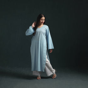 Plain Running Stitch Cotton Straight Long Kurta for women 08