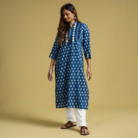 Buy Indigo Dabu Block Printed Cotton Long Kurta Online l iTokri.com