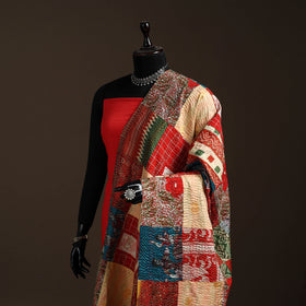 Multicolor - Bengal Hand Embroidery Patchwork Reversible Silk Kantha Dupatta 78