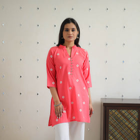 Buy Dark Peach Cotton Short Jacquard Kurta for Women