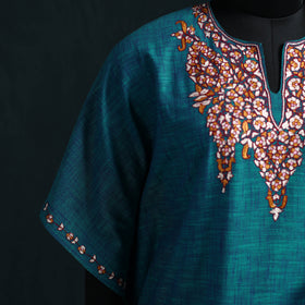 Blue - Kashmiri Kashida Hand Embroidered Cotton Kaftan (Medium) 26