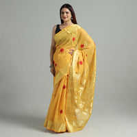 Yellow - Bengal Pure Cotton Zari Tant Handloom Saree 70