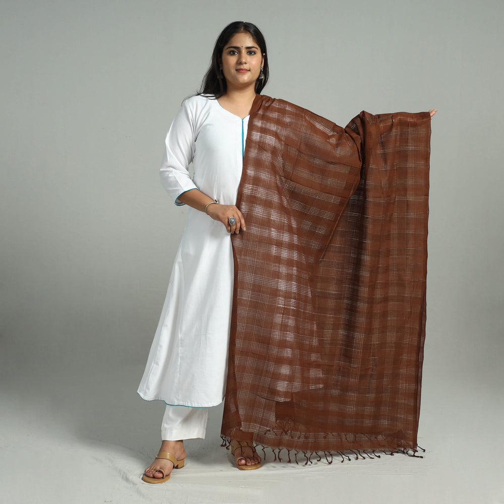 Brown - Handloom Missing Checks Cotton Mangalagiri Dupatta 03