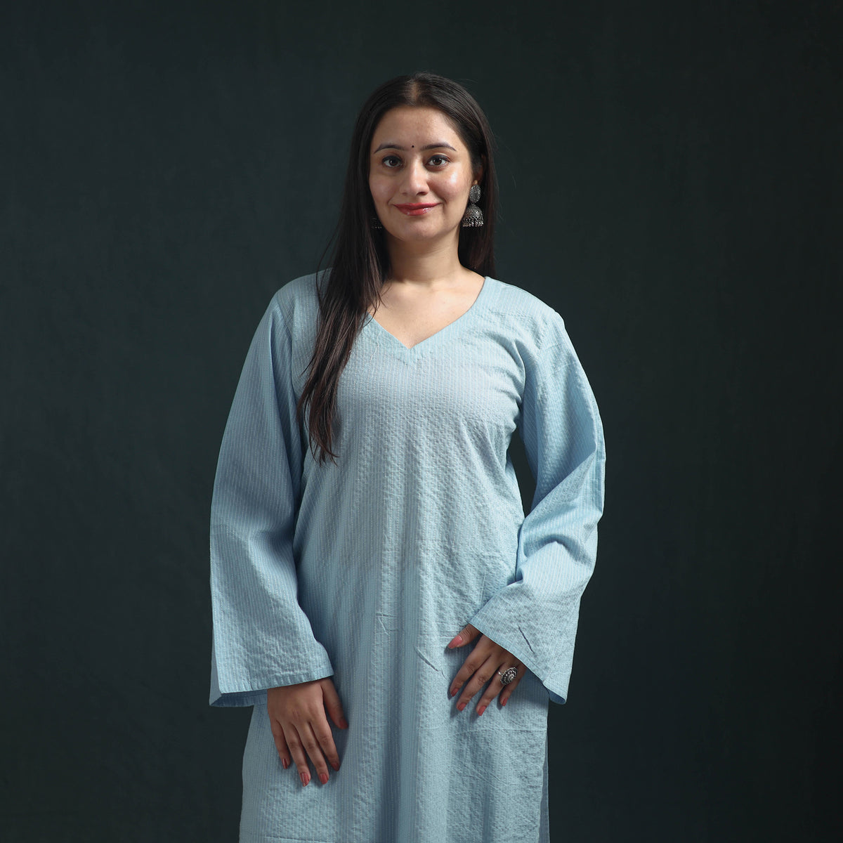 Plain Running Stitch Cotton Straight Long Kurta for women 08