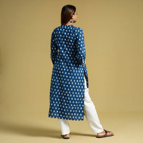 Buy Indigo Dabu Block Printed Cotton Long Kurta Online l iTokri.com