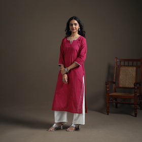 Hand Embroidered Jacquard Cotton Straight Long Kurta for Women 13