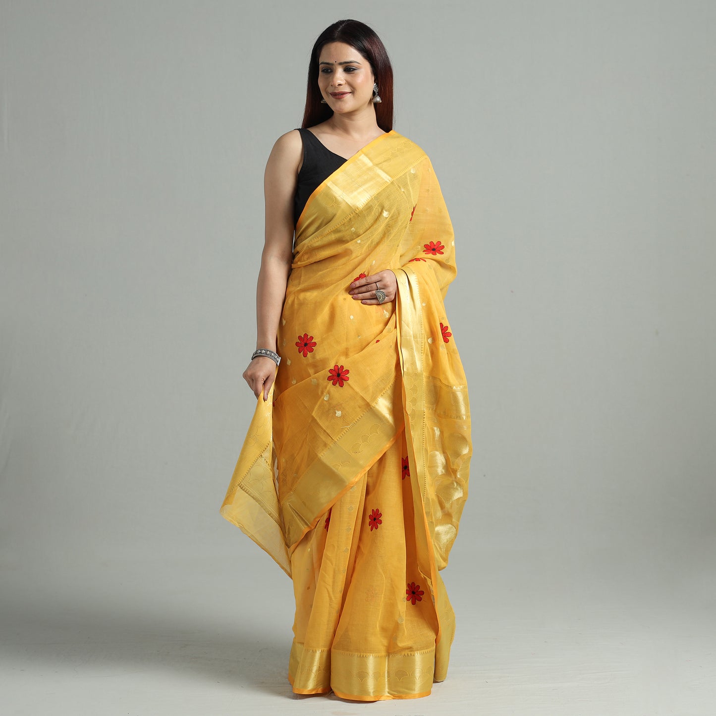 Yellow - Bengal Pure Cotton Zari Tant Handloom Saree 70