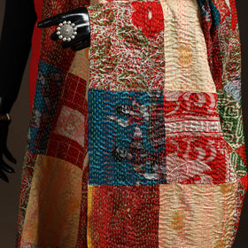 Multicolor - Bengal Hand Embroidery Patchwork Reversible Silk Kantha Dupatta 78