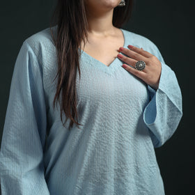 Plain Running Stitch Cotton Straight Long Kurta for women 08