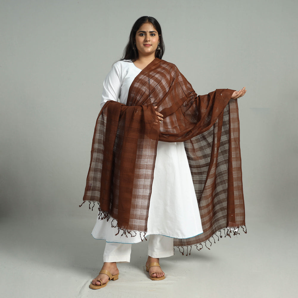 Brown - Handloom Missing Checks Cotton Mangalagiri Dupatta 03