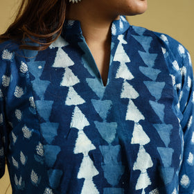 Buy Indigo Dabu Block Printed Cotton Long Kurta Online l iTokri.com