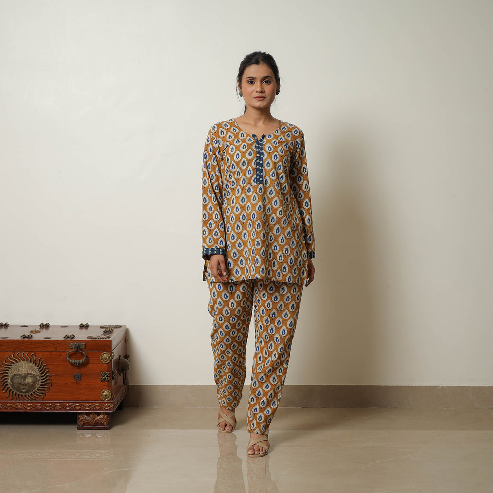 Brown - Block Printed Cotton Bagru Co-Ord Set 12