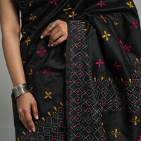 Black - Handcrafted Bengal Nakshi Kantha Work Silk Saree 55