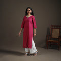 Hand Embroidered Jacquard Cotton Straight Long Kurta for Women 13