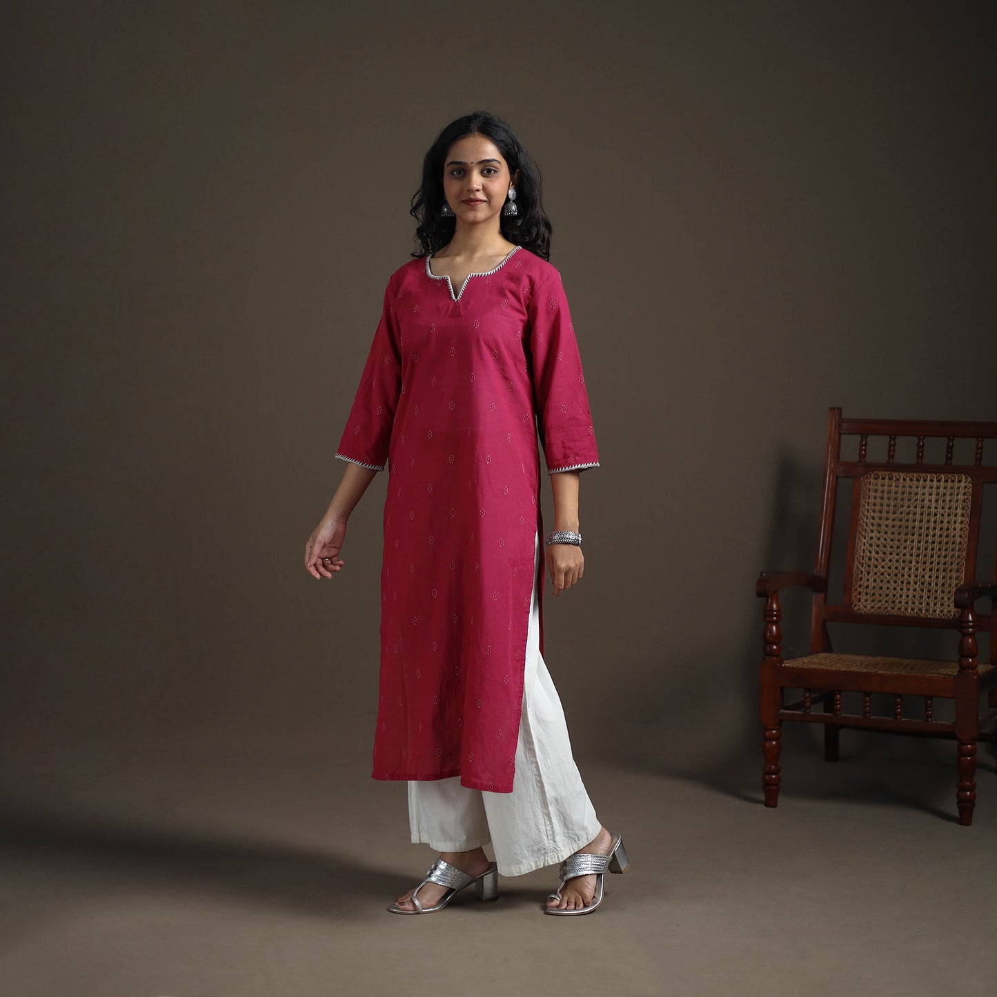 Hand Embroidered Jacquard Cotton Straight Long Kurta for Women 13