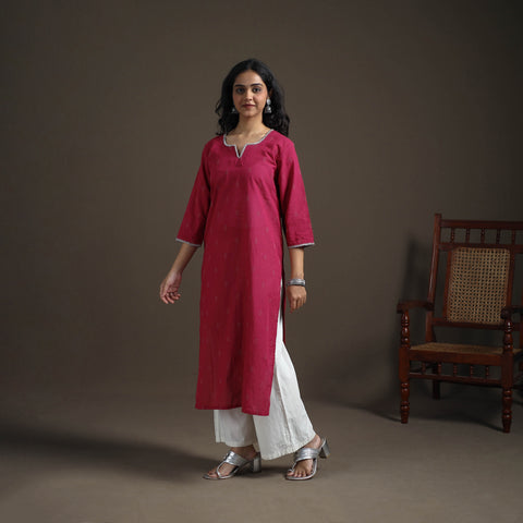 Hand Embroidered Jacquard Cotton Straight Long Kurta for Women 13