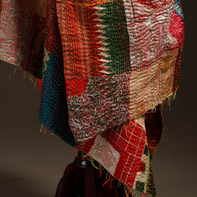 Multicolor - Bengal Hand Embroidery Patchwork Reversible Silk Kantha Dupatta 78