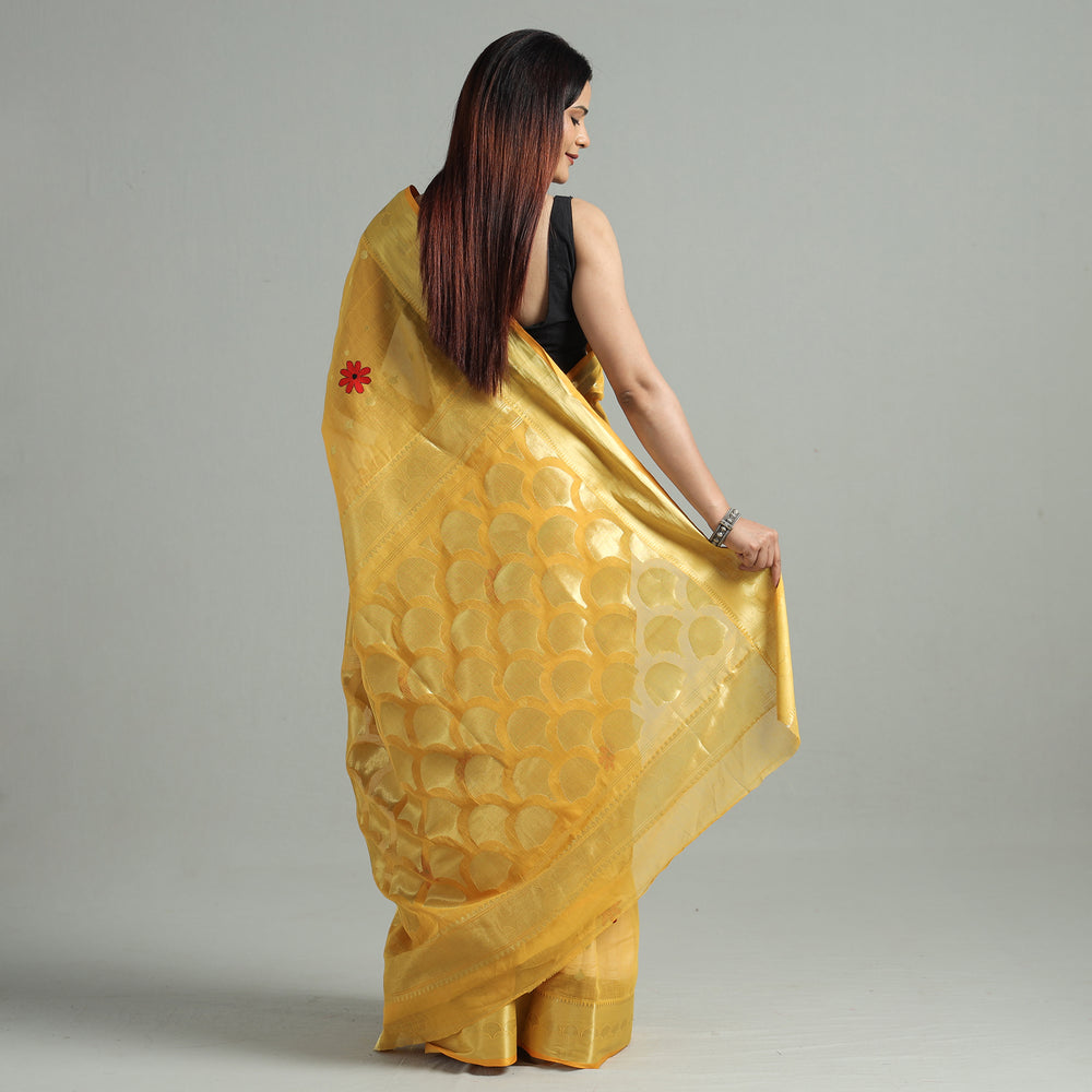 Yellow - Bengal Pure Cotton Zari Tant Handloom Saree 70