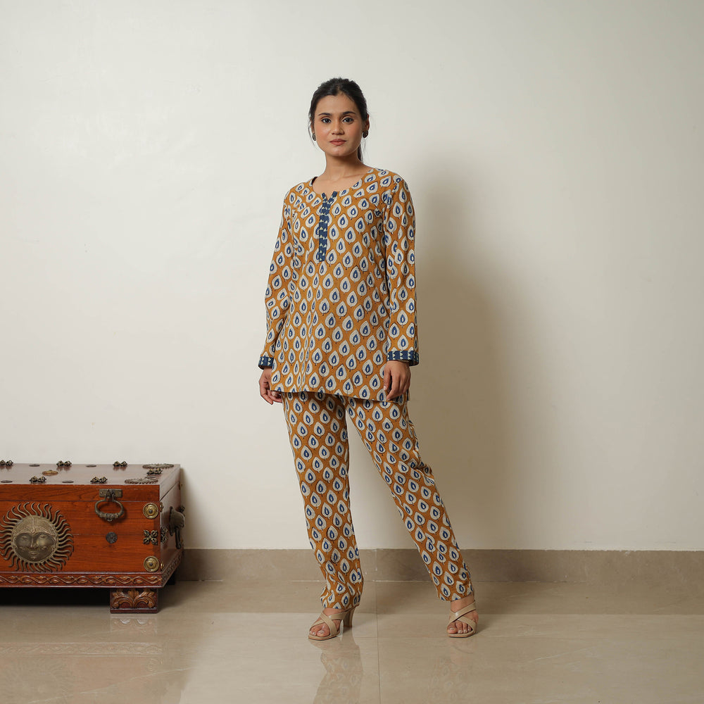 Brown - Block Printed Cotton Bagru Co-Ord Set 12