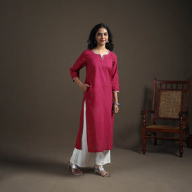 Hand Embroidered Jacquard Cotton Straight Long Kurta for Women 13
