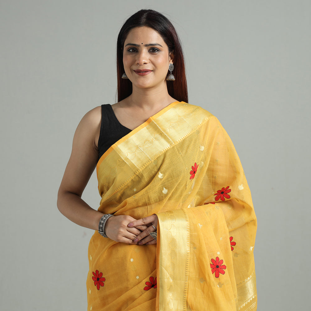 Yellow - Bengal Pure Cotton Zari Tant Handloom Saree 70