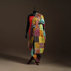 Multicolor - Bengal Hand Embroidery Patchwork Reversible Silk Kantha Dupatta 79