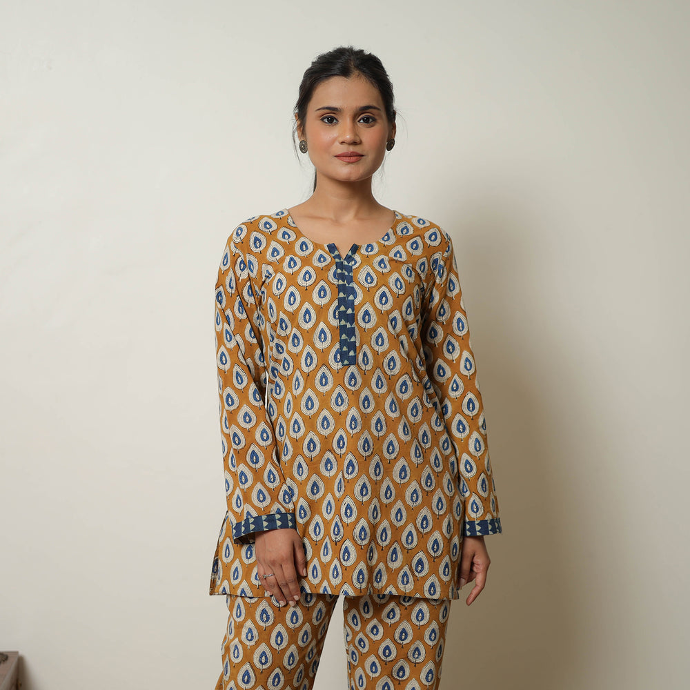 Brown - Block Printed Cotton Bagru Co-Ord Set 12