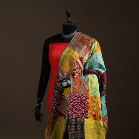 Multicolor - Bengal Hand Embroidery Patchwork Reversible Silk Kantha Dupatta 79