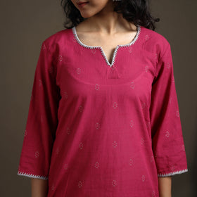 Hand Embroidered Jacquard Cotton Straight Long Kurta for Women 13