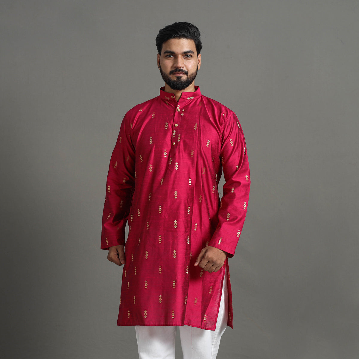 Zari Buti Spun Dupion Viscose Silk Plain Men Kurta 01