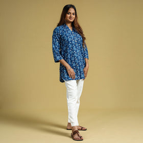Buy Indigo Dabu Block Printed Cotton Short Kurta Online at iTokri.com