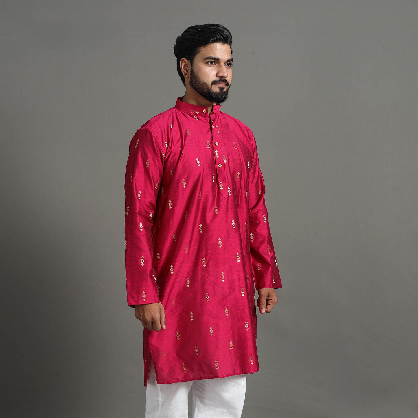 Zari Buti Spun Dupion Viscose Silk Plain Men Kurta 01