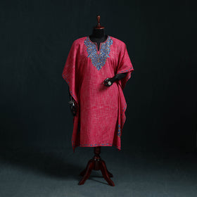 Pink - Kashmiri Kashida Hand Embroidered Cotton Kaftan (Medium) 27
