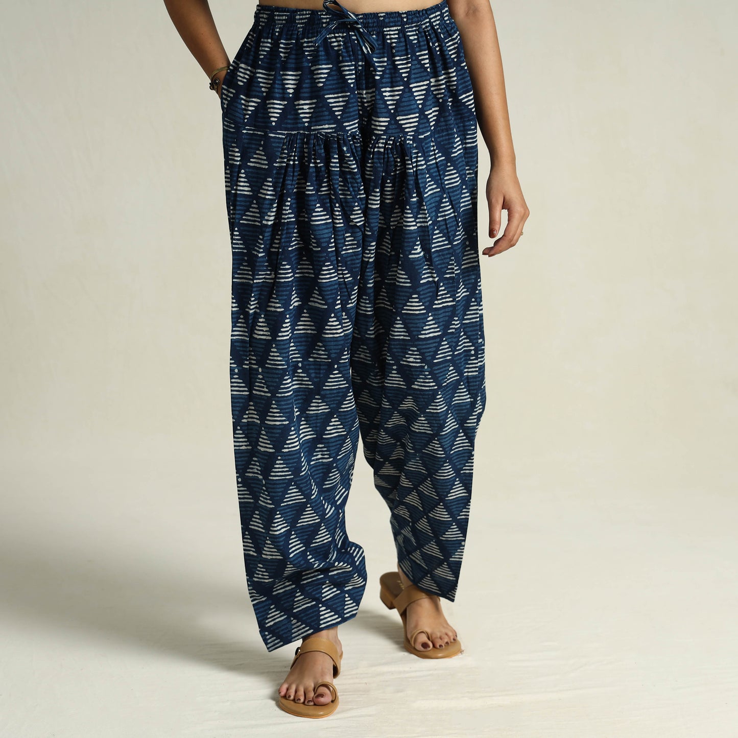Blue - Bagru Block Printed Cotton Elasticated Salwar 12