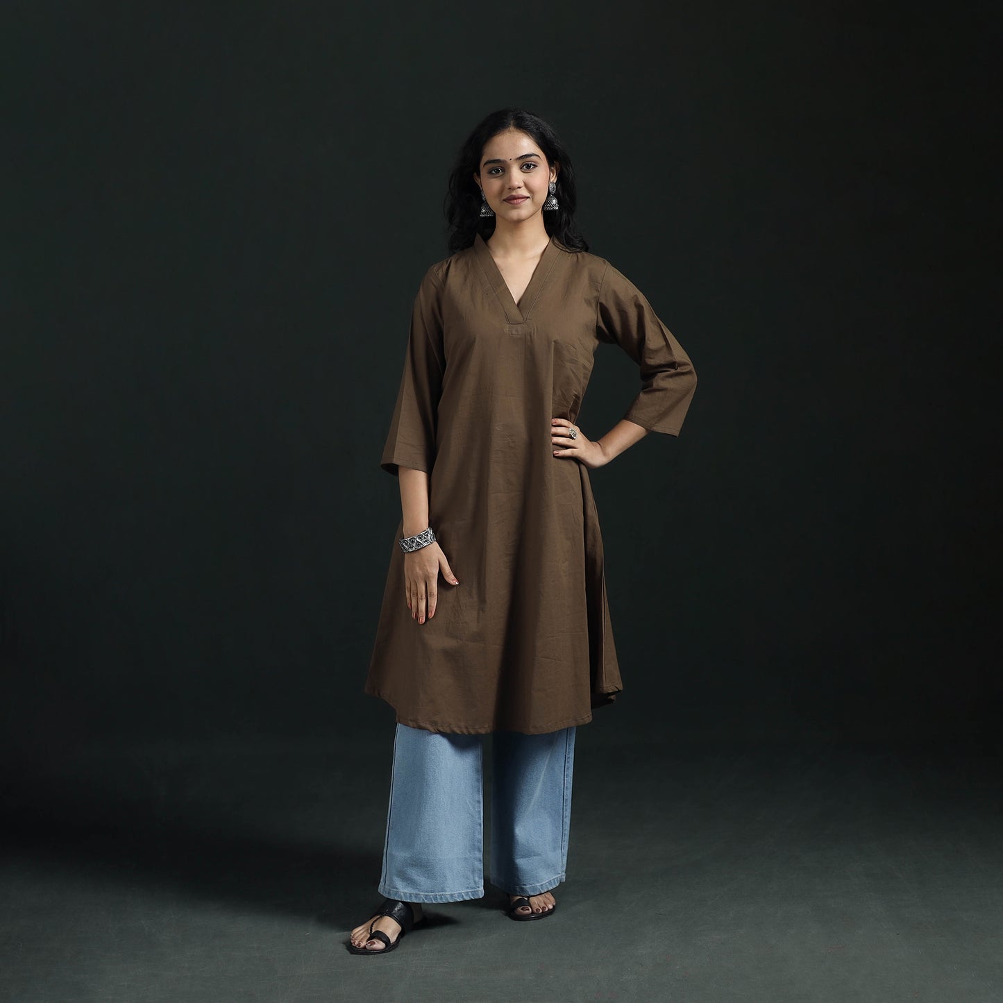 Plain Cotton A-Line Kurta for Women 06