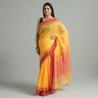 Yellow - Bengal Woven Border Handloom Pure Cotton Saree 59