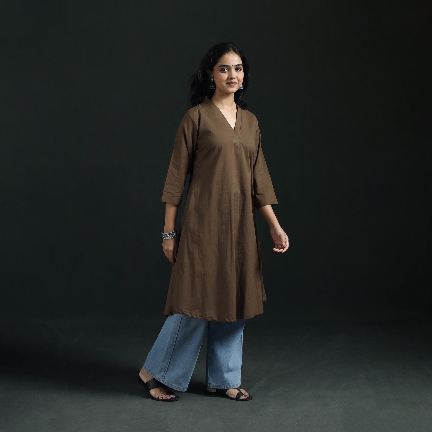 Plain Cotton A-Line Kurta for Women 06