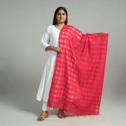 Pink - Handloom Missing Checks Cotton Mangalagiri Dupatta 06