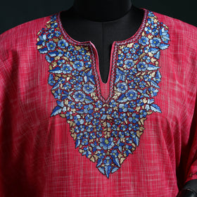 Pink - Kashmiri Kashida Hand Embroidered Cotton Kaftan (Medium) 27