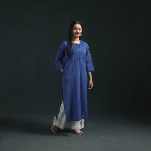 Plain Running Stitch Pintuck Cotton Straight Long Kurta for women 03