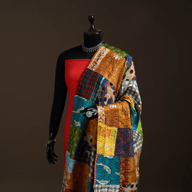 Multicolor - Bengal Hand Embroidery Patchwork Reversible Silk Kantha Dupatta 80