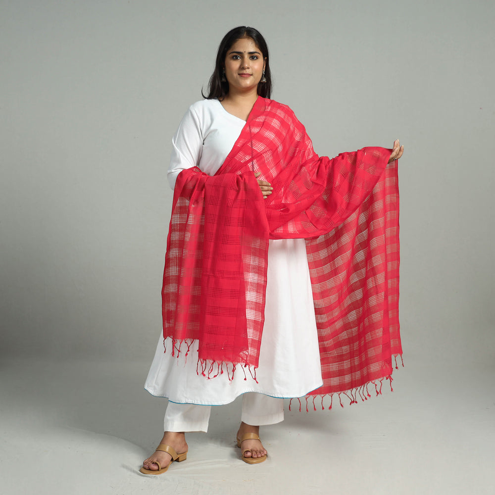 Pink - Handloom Missing Checks Cotton Mangalagiri Dupatta 06