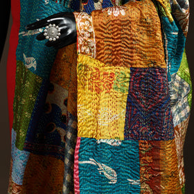 Multicolor - Bengal Hand Embroidery Patchwork Reversible Silk Kantha Dupatta 80