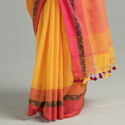 Orange - Bengal Woven Border Handloom Pure Cotton Saree 59