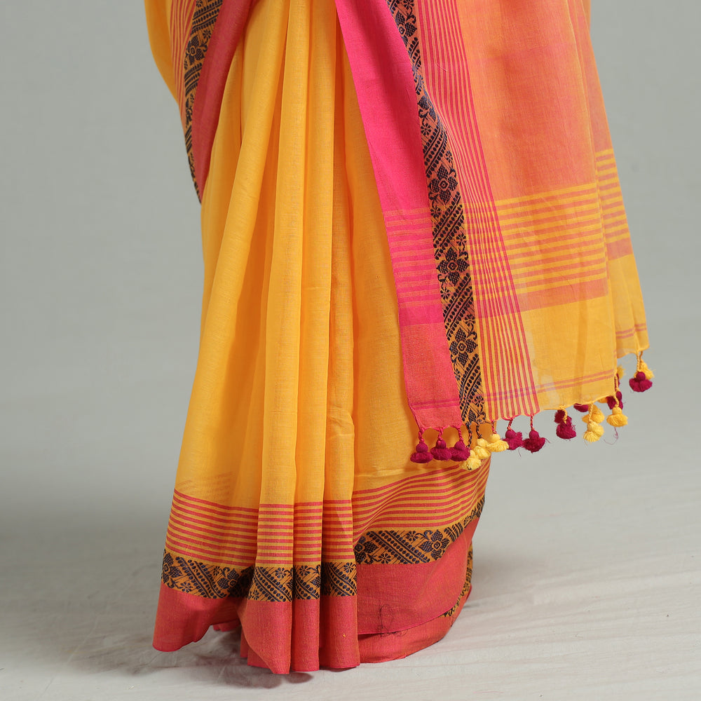 Yellow - Bengal Woven Border Handloom Pure Cotton Saree 59